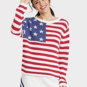 Grayson Threads American Flag Long Sleeve Lightweight Knit Sweater